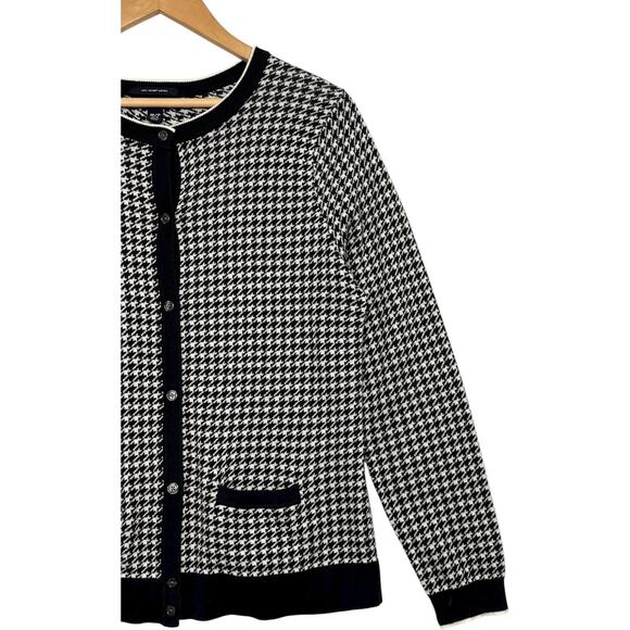 Lands End Cardigan Sweater Womens Medium Black White Houndstooth Preppy Classic - Picture 5 of 14